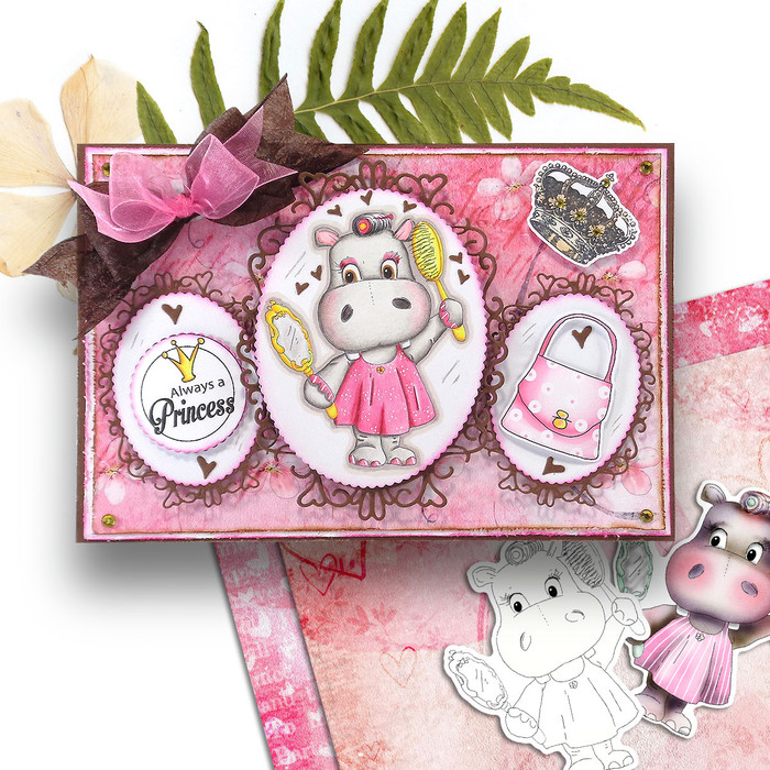Cute Helga Hippo printable digital stamp bundle - card making crafts scrapbooking stickers with SVG print and cut outlines